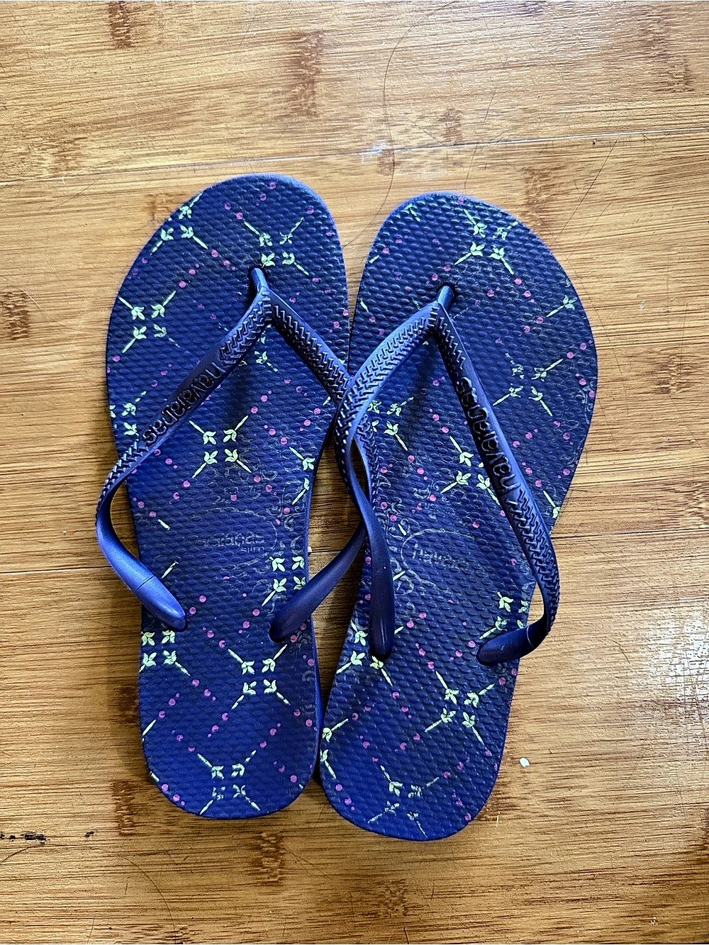 Havaianas Slim Printed Flip Flops Blue Sandals